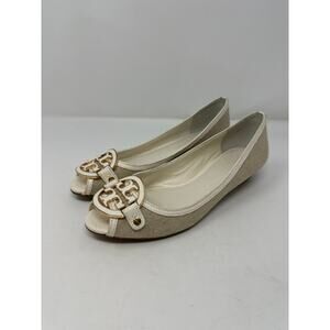 Tory Burch Women’s Amanda Open Toe Demi Metal Monogram Wedge size 9.5